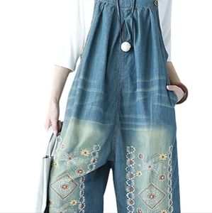 Boho, Embroidered YESNO P91 Women's Denim Overalls, Romper
